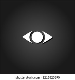Eye icon flat. Simple White pictogram on black background with shadow. Vector illustration symbol