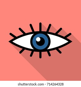 Eye icon in flat style with long shadow, web icon, isolated, colored image