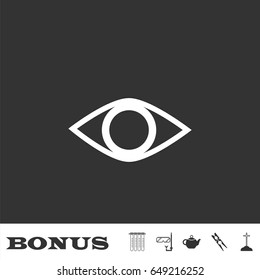Eye icon flat. White pictogram on black background. Vector illustration symbol and bonus icons