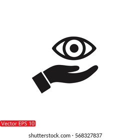 the eye icon in the hand icon