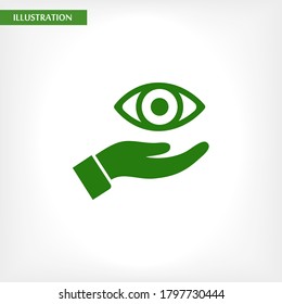 the eye icon in the hand icon , lorem ipsum Flat design