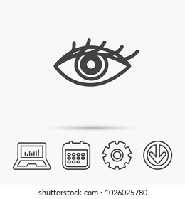 Eye icon. Human vision sign. Ophthalmology symbol. Notebook, Calendar and Cogwheel signs. Download arrow web icon. Vector