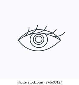 Eye icon. Human vision sign. Ophthalmology symbol. Linear outline icon on white background. Vector