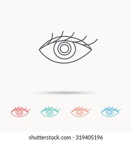 Eye icon. Human vision sign. Ophthalmology symbol. Linear icons on white background. Vector