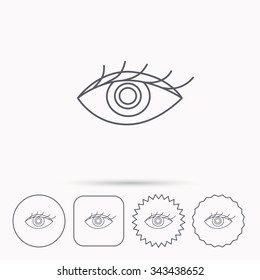 Eye icon. Human vision sign. Ophthalmology symbol. Linear circle, square and star buttons with icons.