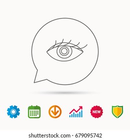 Eye icon. Human vision sign. Ophthalmology symbol. Calendar, Graph chart and Cogwheel signs. Download and Shield web icons. Vector