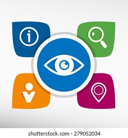 Eye icon and icons set vector illustration. Modern Flat style 