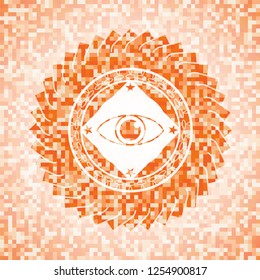 eye icon inside abstract orange mosaic emblem
