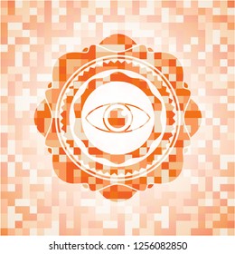 eye icon inside abstract orange mosaic emblem