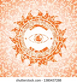 eye icon inside abstract orange mosaic emblem