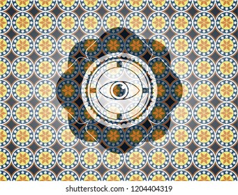 eye icon inside arabesque badge. arabic decoration.