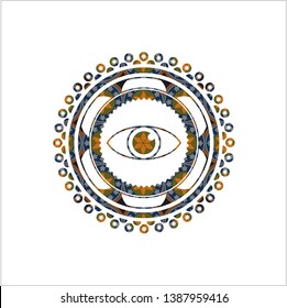 eye icon inside arabesque badge background. arabic decoration.