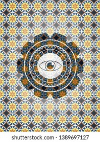 eye icon inside arabesque badge background. arabic decoration.