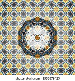 eye icon inside arabesque badge background. arabic decoration.