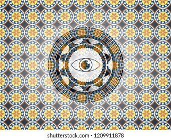 eye icon inside arabesque style emblem. arabic decoration.