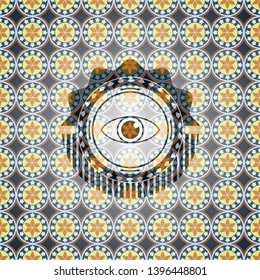eye icon inside arabesque style emblem. arabic decoration.