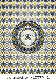 eye icon inside arabesque style badge. arabic decoration.