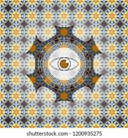 eye icon inside arabic badge. Arabesque decoration.