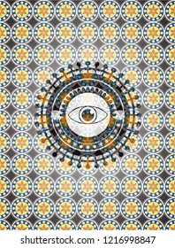 eye icon inside arabic badge. Arabesque decoration.