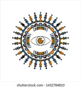 eye icon inside arabic badge. Arabesque decoration.
