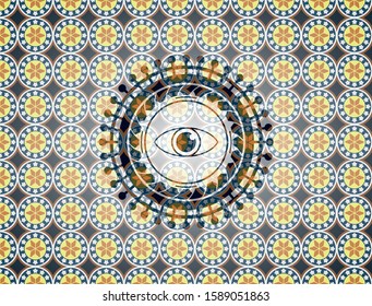 eye icon inside arabic badge. Arabesque decoration.