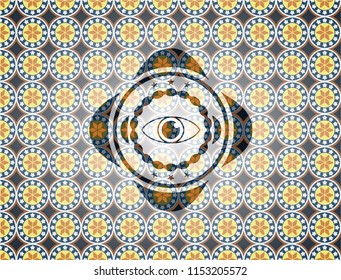 eye icon inside arabic emblem. Arabesque decoration.