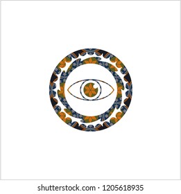 eye icon inside arabic style badge. Arabesque decoration.