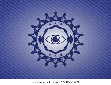 eye icon inside badge with jean texture