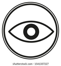 Eye icon inside a black circle on white background. Vector illustration