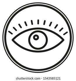 Eye icon inside a black circle on white background. Vector illustration
