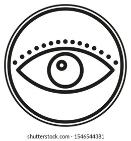 Eye icon inside a black circle on white background. Vector illustration