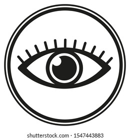 Eye icon inside a black circle on white background. Vector illustration