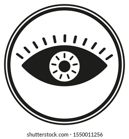 Eye icon inside a black circle on white background. Vector illustration