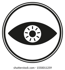 Eye icon inside a black circle on white background. Vector illustration