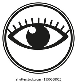 Eye icon inside a black circle on white background. Vector illustration