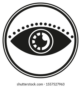 Eye icon inside a black circle on white background. Vector illustration