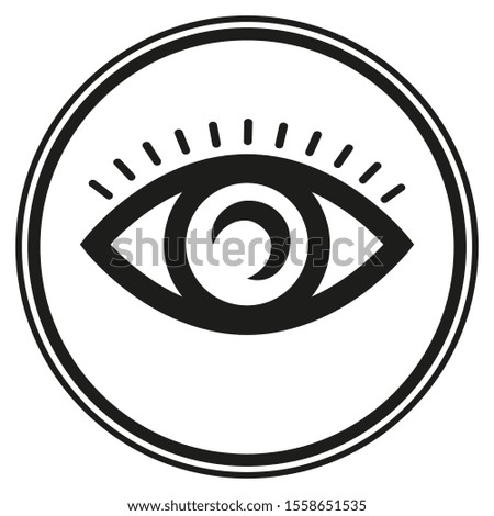 Eye icon inside a black circle on white background. Vector illustration