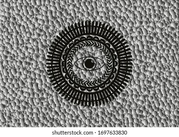 eye icon inside black emblem with bubbles background. Vector Illustration. Detailed.