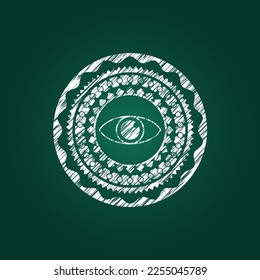 eye icon inside chalk emblem. 