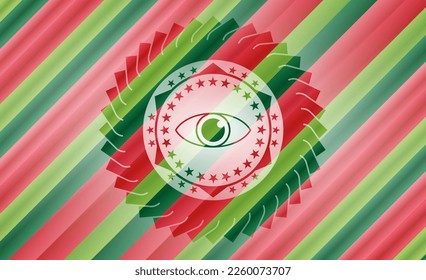 eye icon inside christmas badge background. 