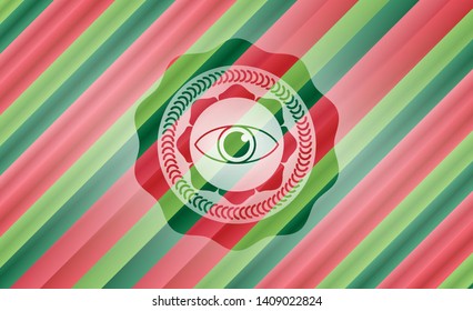 eye icon inside christmas colors style badge.