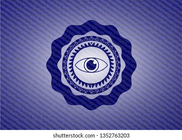 eye icon inside emblem with denim texture
