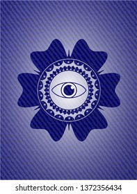 eye icon inside emblem with denim texture