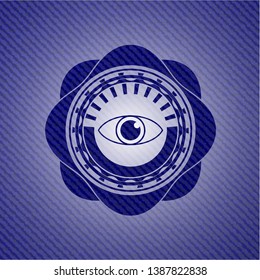 eye icon inside emblem with denim texture