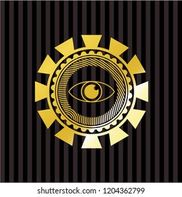 eye icon inside gold shiny emblem