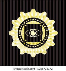 eye icon inside gold shiny emblem