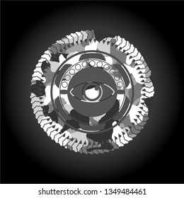 eye icon inside grey camo texture