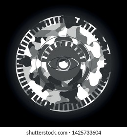 eye icon inside grey camouflage texture