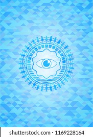 eye icon inside light blue emblem with mosaic ecological style background