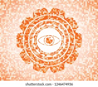 eye icon inside orange mosaic emblem with background